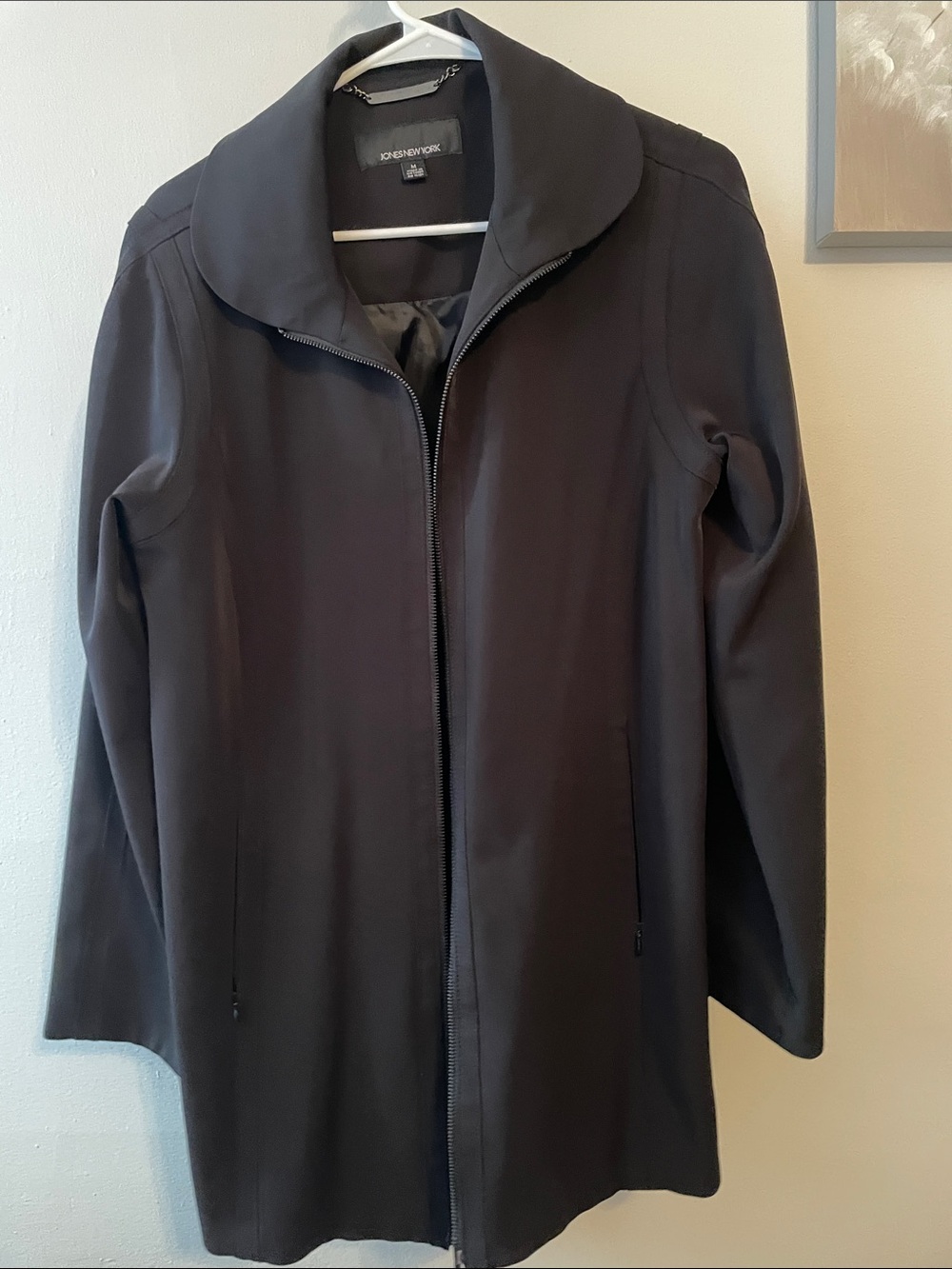 Jones New York Black Long Zip-Front Trench Coat